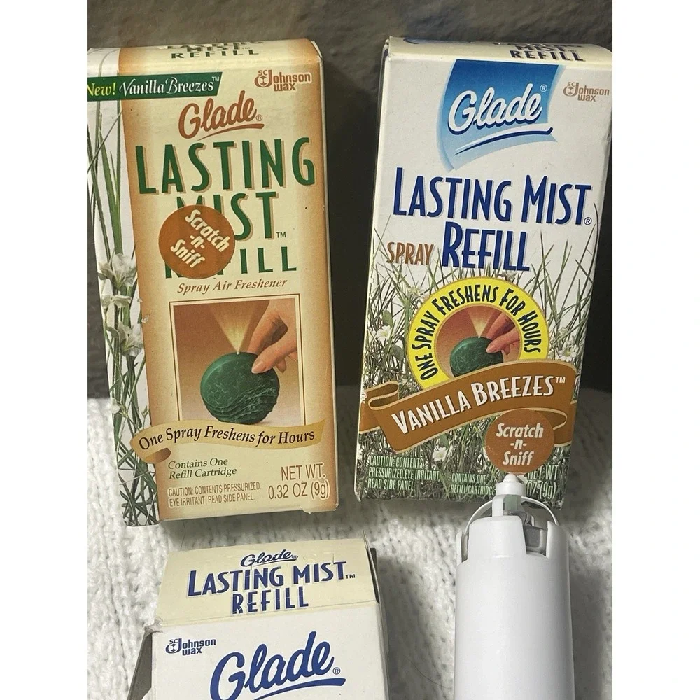Glade Lasting Mist Refill 1995/6 Discontinued Set Of 3 One Open 2 Sealed Vanilla - Picture 2 of 7
